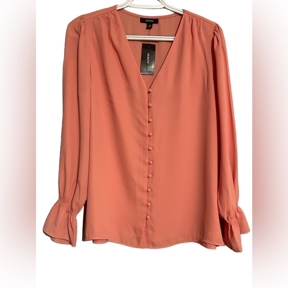 Alfani Tops | Alfani Button Front Blouse  Color:Pink | Size:M - Picture 3 of 10